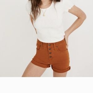 Women's High-Waisted Button-Fly Shorts - Rust